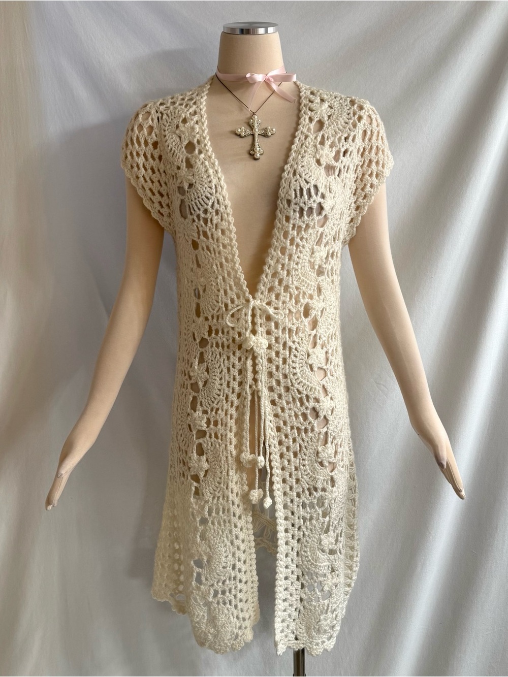 Y2K Long Bohemian Crochet Cardigan
